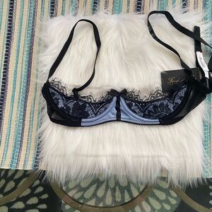 NWT Fredrick’s of Hollywood lux light blue & lace mesh open underwire bra